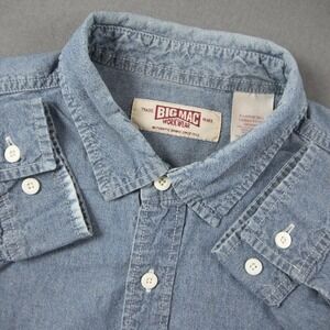 Vintage Big Mac Chambray Work Western Shirt Mens XL Tall Blue Long Sleeve